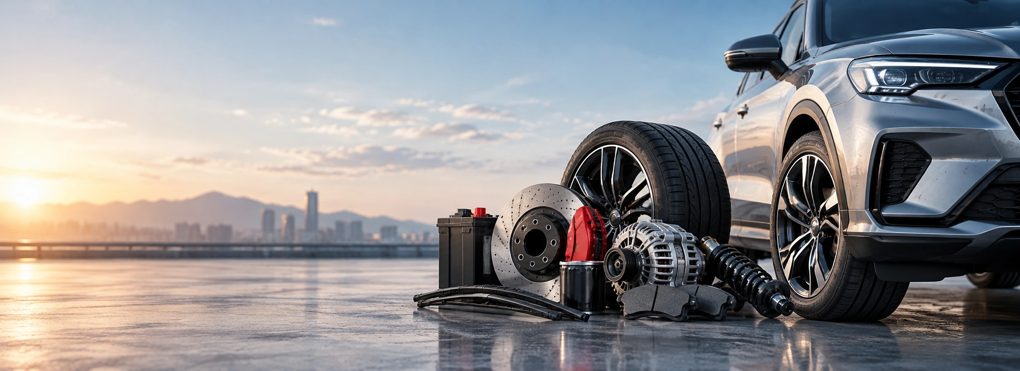 Sleek SUV And Performance Parts At Sunrise 300kb